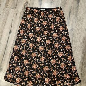 Max Studio Black and Orange Floral A-Line Skirt